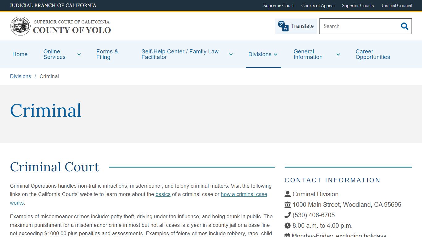 Criminal | County of Yolo - California